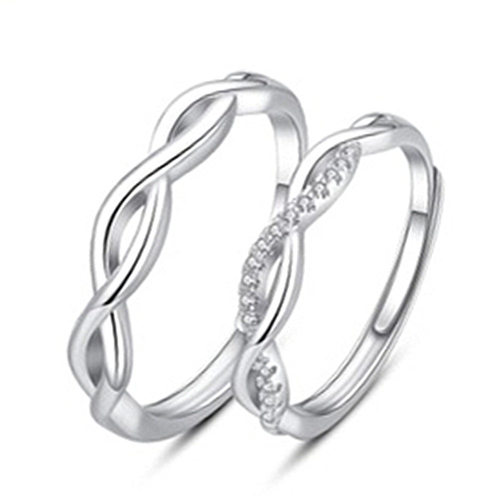 Women's & Men's Temperament Sier Korean Style Creative Opening Marriage Zircon Couple Ring