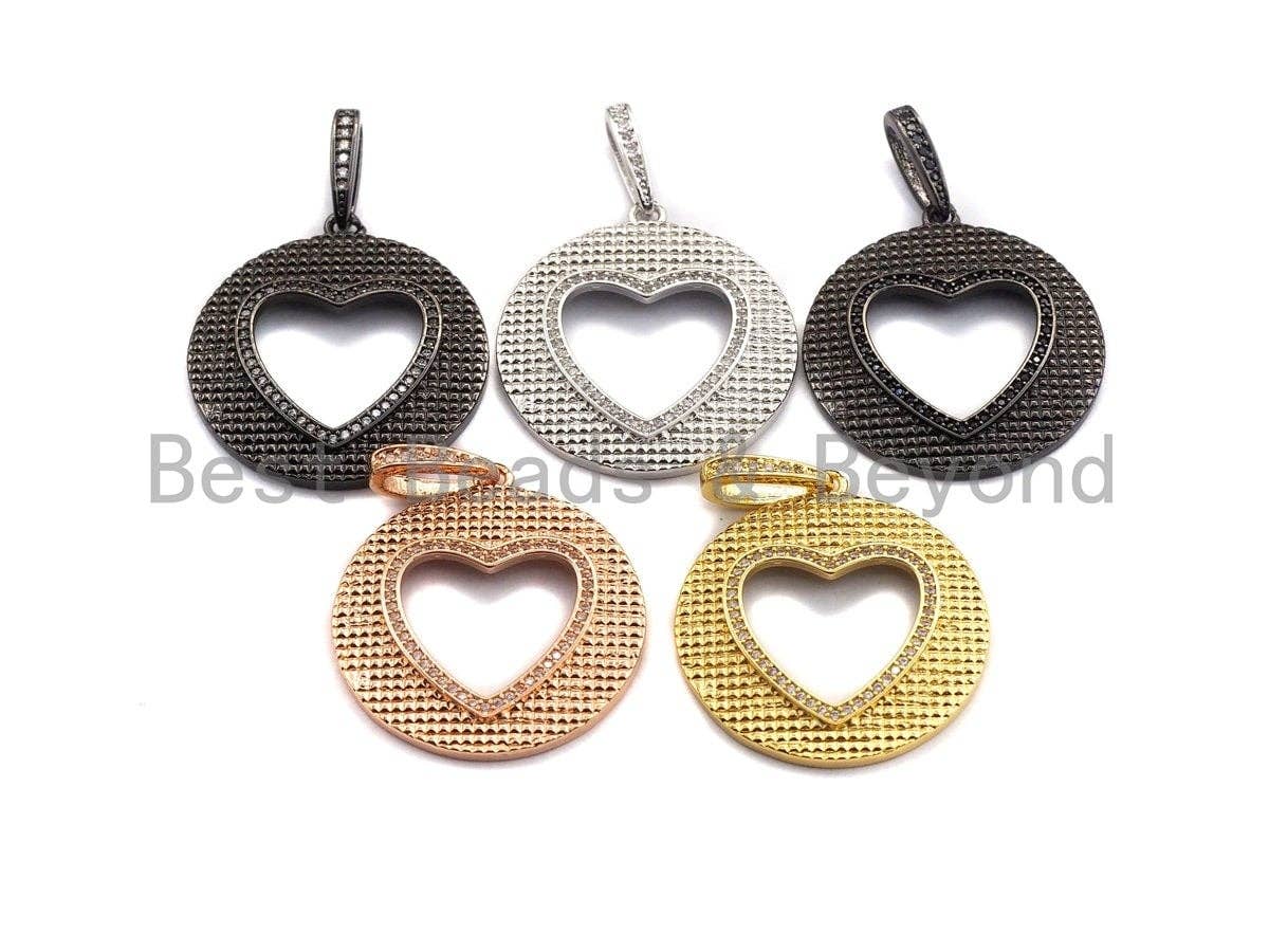 CZ Micro Pave Hollow out Heart Round Shaped Pendant/Charm, Cubic Zirconia Pendant Charm,28x31mm,sku#F910