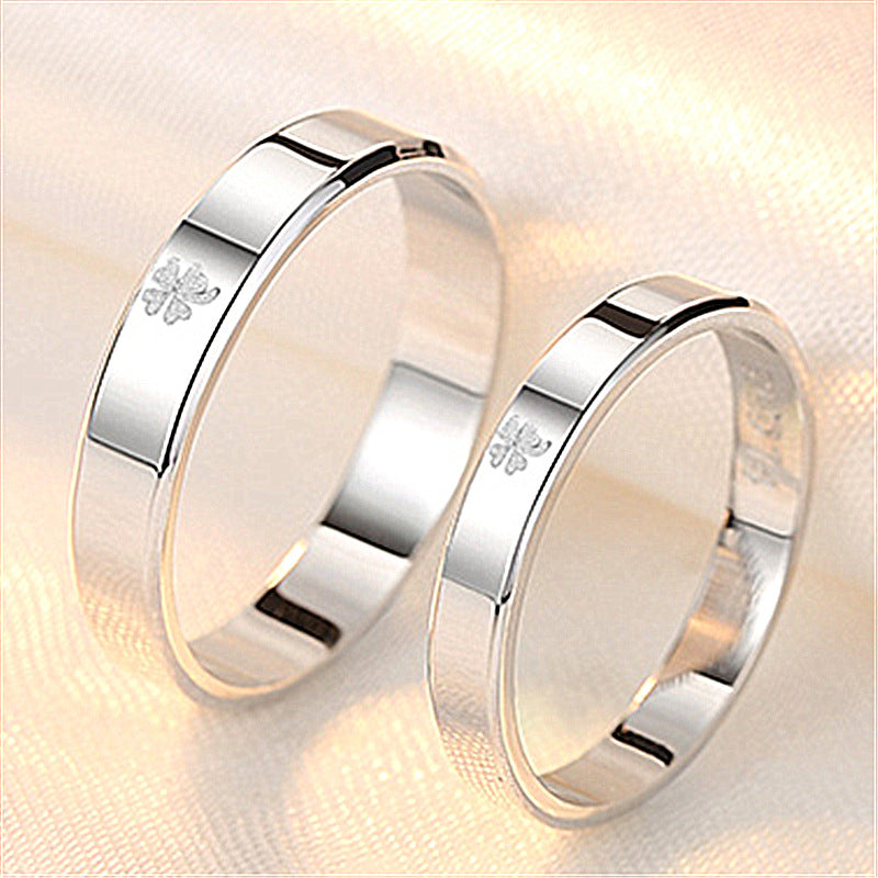 Women's & Men's Temperament Sier Korean Style Creative Opening Marriage Zircon Couple Ring
