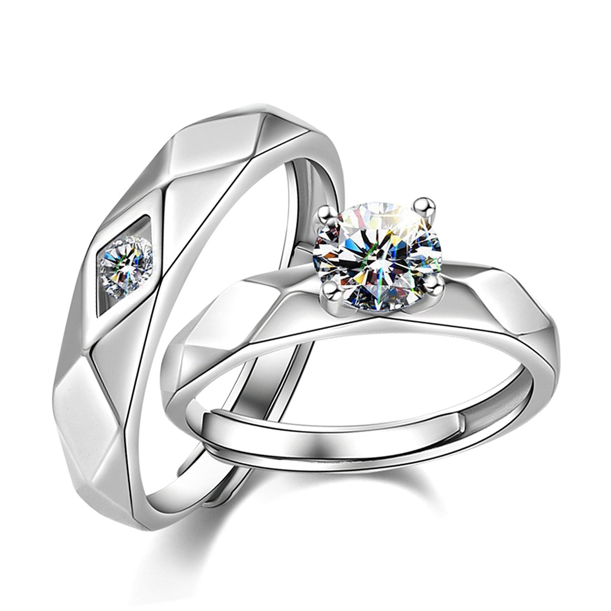 Women's & Men's Temperament Sier Korean Style Creative Opening Marriage Zircon Couple Ring