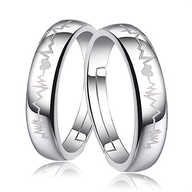 Women's & Men's Temperament Sier Korean Style Creative Opening Marriage Zircon Couple Ring