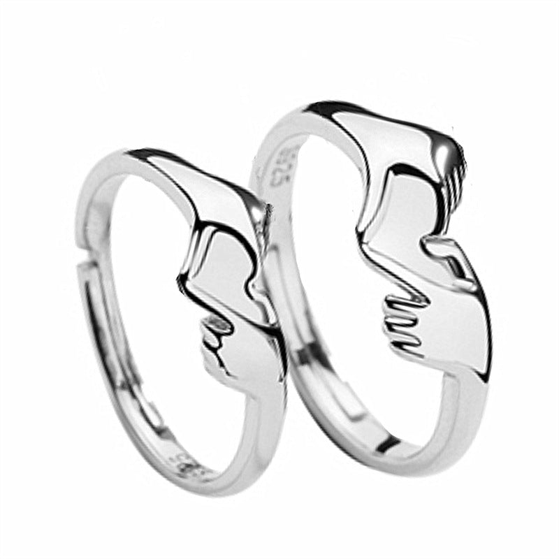 Women's & Men's Temperament Sier Korean Style Creative Opening Marriage Zircon Couple Ring