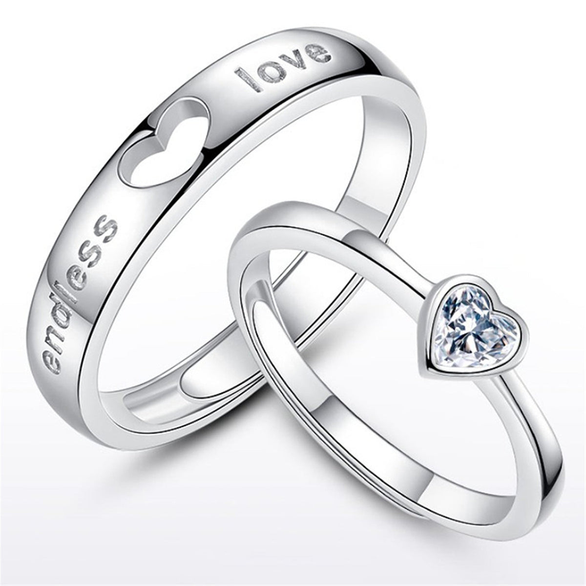 Women's & Men's Temperament Sier Korean Style Creative Opening Marriage Zircon Couple Ring