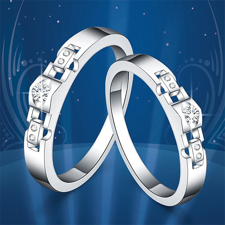 Women's & Men's Temperament Sier Korean Style Creative Opening Marriage Zircon Couple Ring