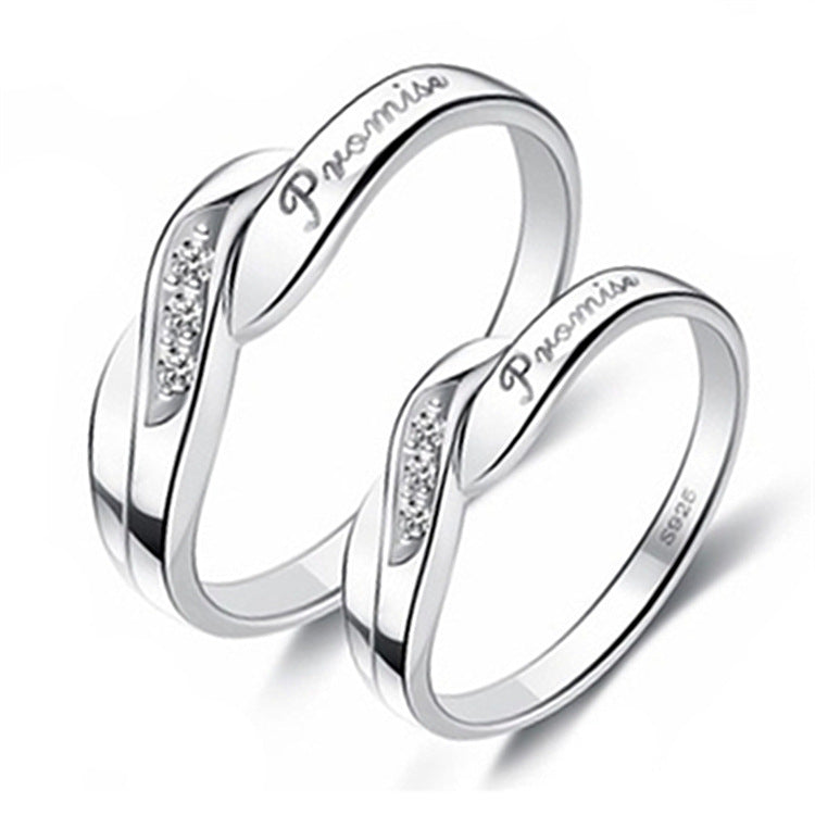Women's & Men's Temperament Sier Korean Style Creative Opening Marriage Zircon Couple Ring