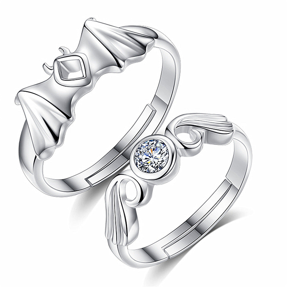 Women's & Men's Temperament Sier Korean Style Creative Opening Marriage Zircon Couple Ring