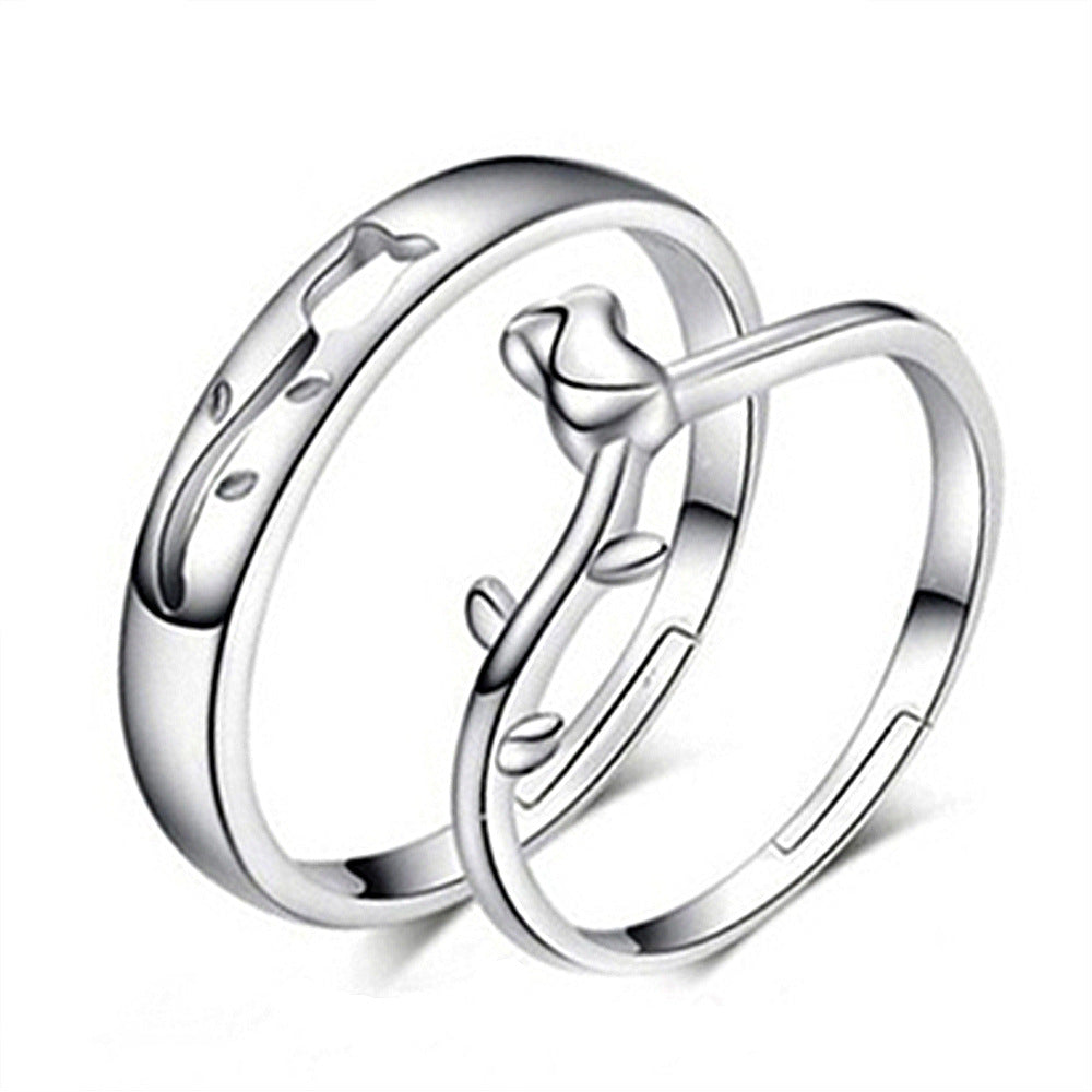 Women's & Men's Temperament Sier Korean Style Creative Opening Marriage Zircon Couple Ring