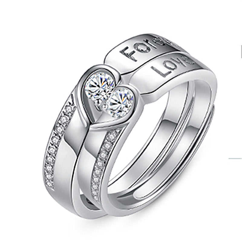 Women's & Men's Temperament Sier Korean Style Creative Opening Marriage Zircon Couple Ring