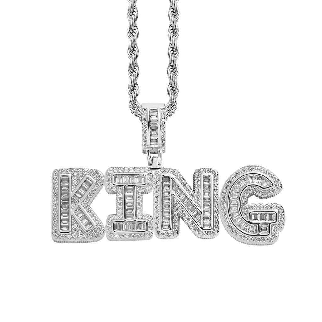 Women's & Men's Hop Cool Rock Sugar Letters Numbers Stitching Combination Square Zircon Pendant