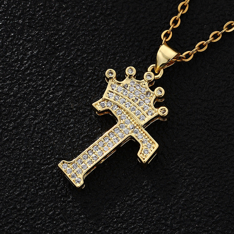 Women's Letters Fashion Crown Stainless Steel Zircon Necklaces