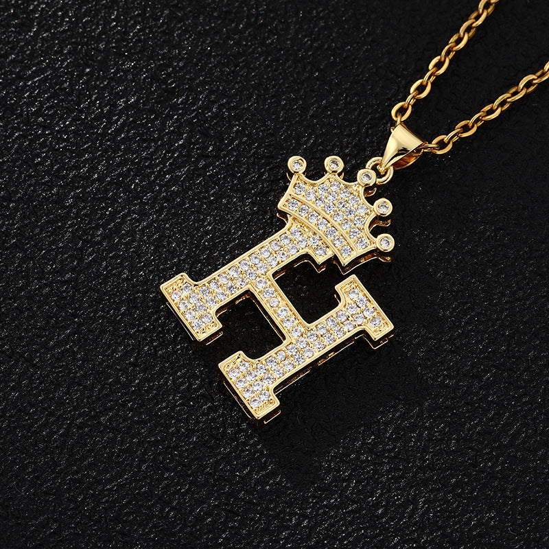 Women's Letters Fashion Crown Stainless Steel Zircon Necklaces