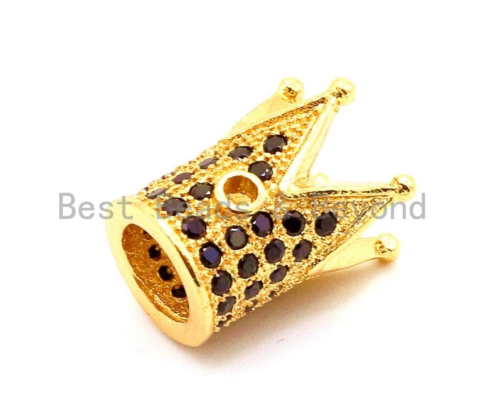 CZ King Crown Black Micro Pave Beads, Cubic Zirconia Crown Space Beads,Men's Women's Jewelry Making, 10x8mm, Sku#G114