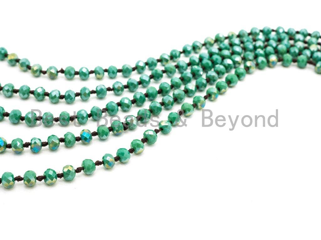 60 EXTRA Long Hand Knotted Tear Green Color Crystal Necklace, Double Wrap Necklace, Green 2x4mm Rondelle Faceted Crystal Beads,SKU#D22