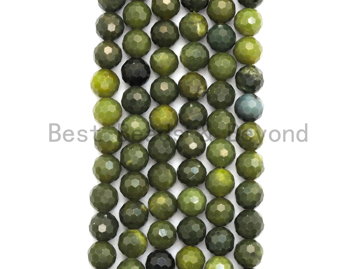 High Quality Olive Color Jade beads,6mm/8mm/10mm Faceted Round Olive Jade beads, Green Gemstone Beads, 15.5inch strand, SKU#U430C