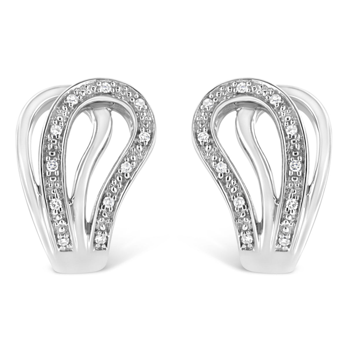 .925 Sterling Silver Pave-Set Diamond Accent Horseshoe Hoop Earring (I-J Color, I1-I2 Clarity)