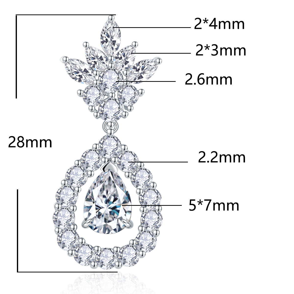 S925 Sterling Silver Pear Cut Moissanite Dangle Earrings  5x7mm Teardrop Cluster Earrings With GRA Certificate Platinum Plated Jewelry Gift Box Set