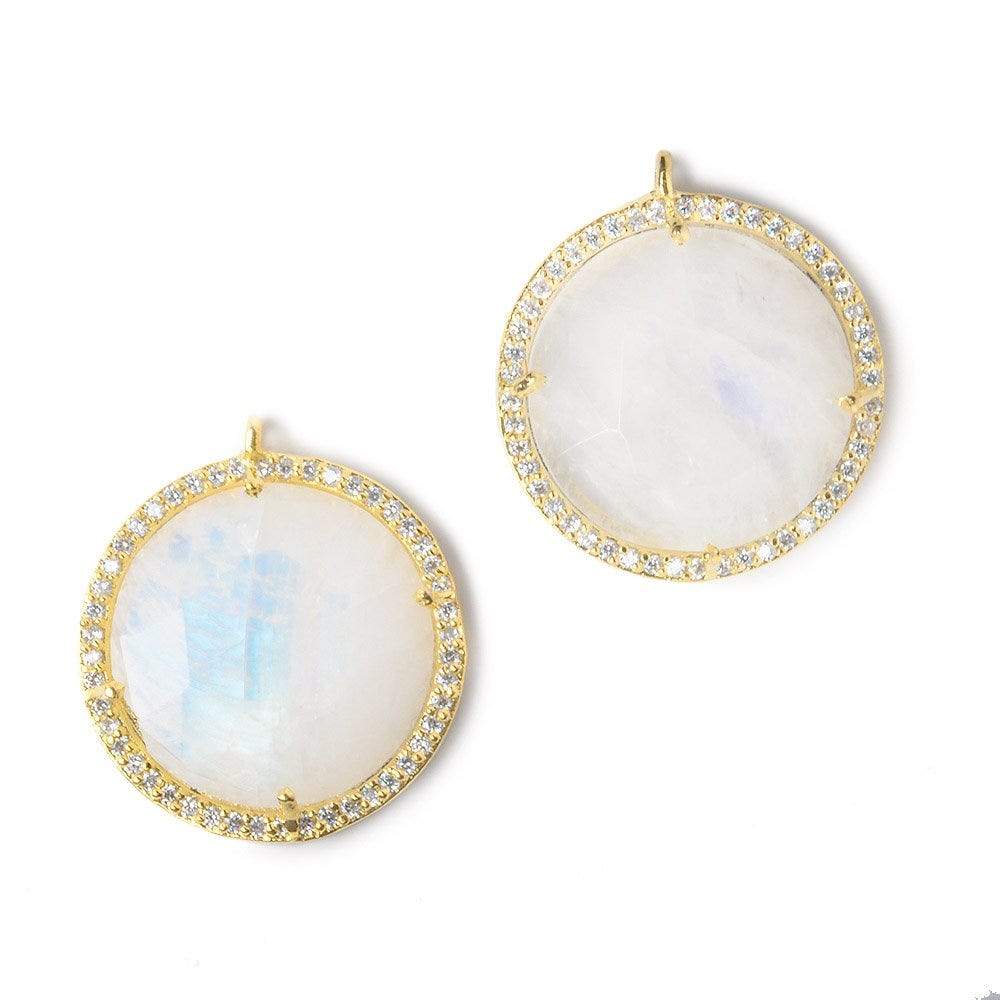 21mm Vermeil Bezel White CZ and Rainbow Moonstone Coin Pendant 1 focal bead