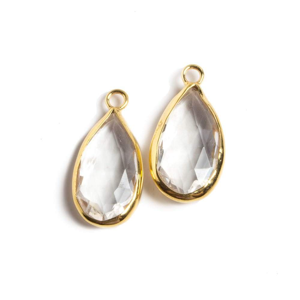 21x11mm Vermeil Bezeled Crystal Quartz faceted Pear Pendant Set of 2
