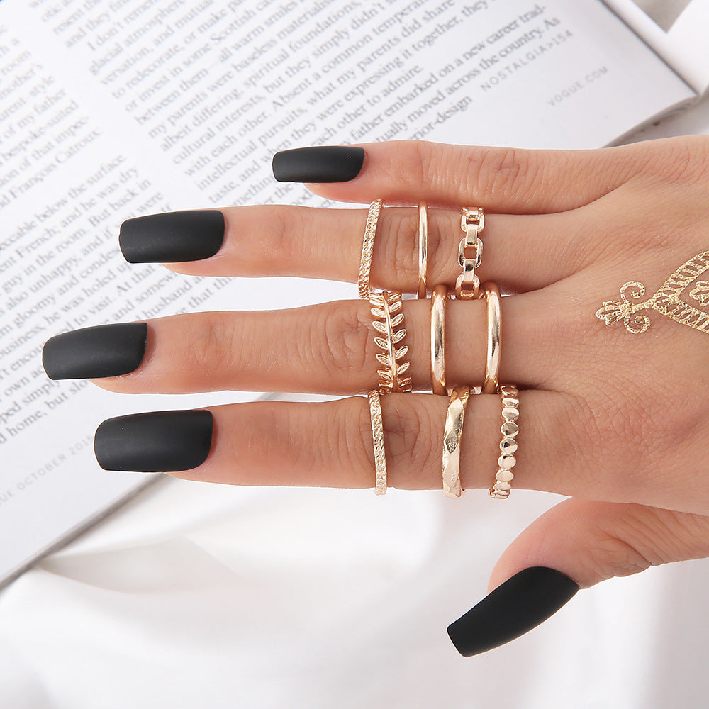 Alloy Plating Leaves Circle Glossy Indentation Rings