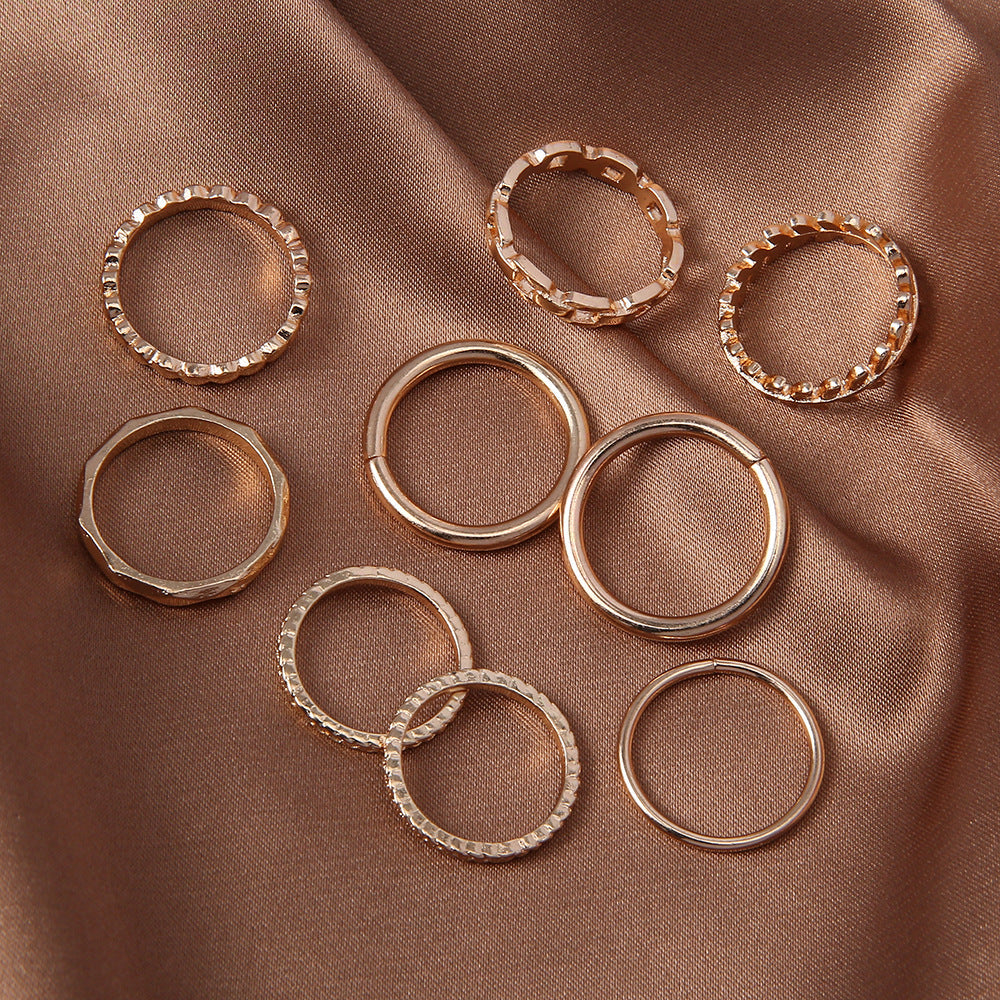 Alloy Plating Leaves Circle Glossy Indentation Rings