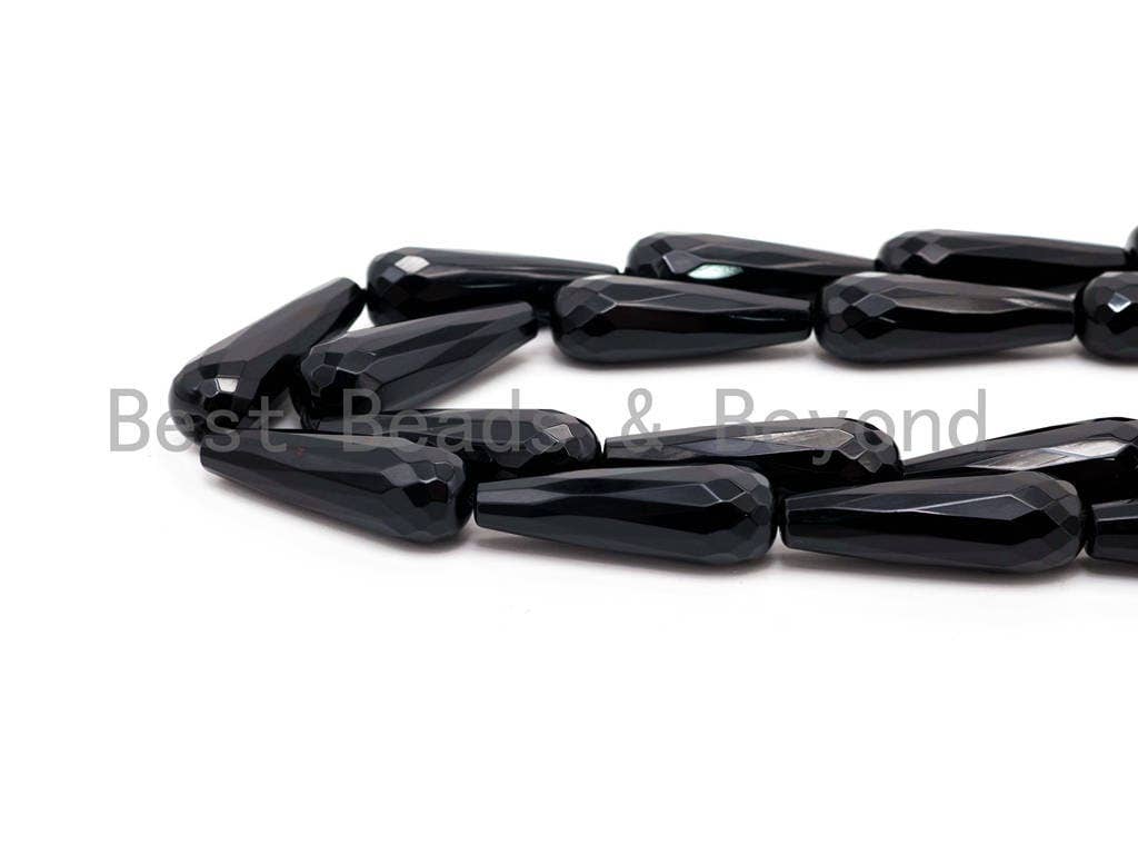 High Quality Black Onyx Teardrop Faceted  8x30mm 10x30mm Natural Stone Beads, Black Beads, Teardrop Beads,15.5" Full Strand, SKU#Q27
