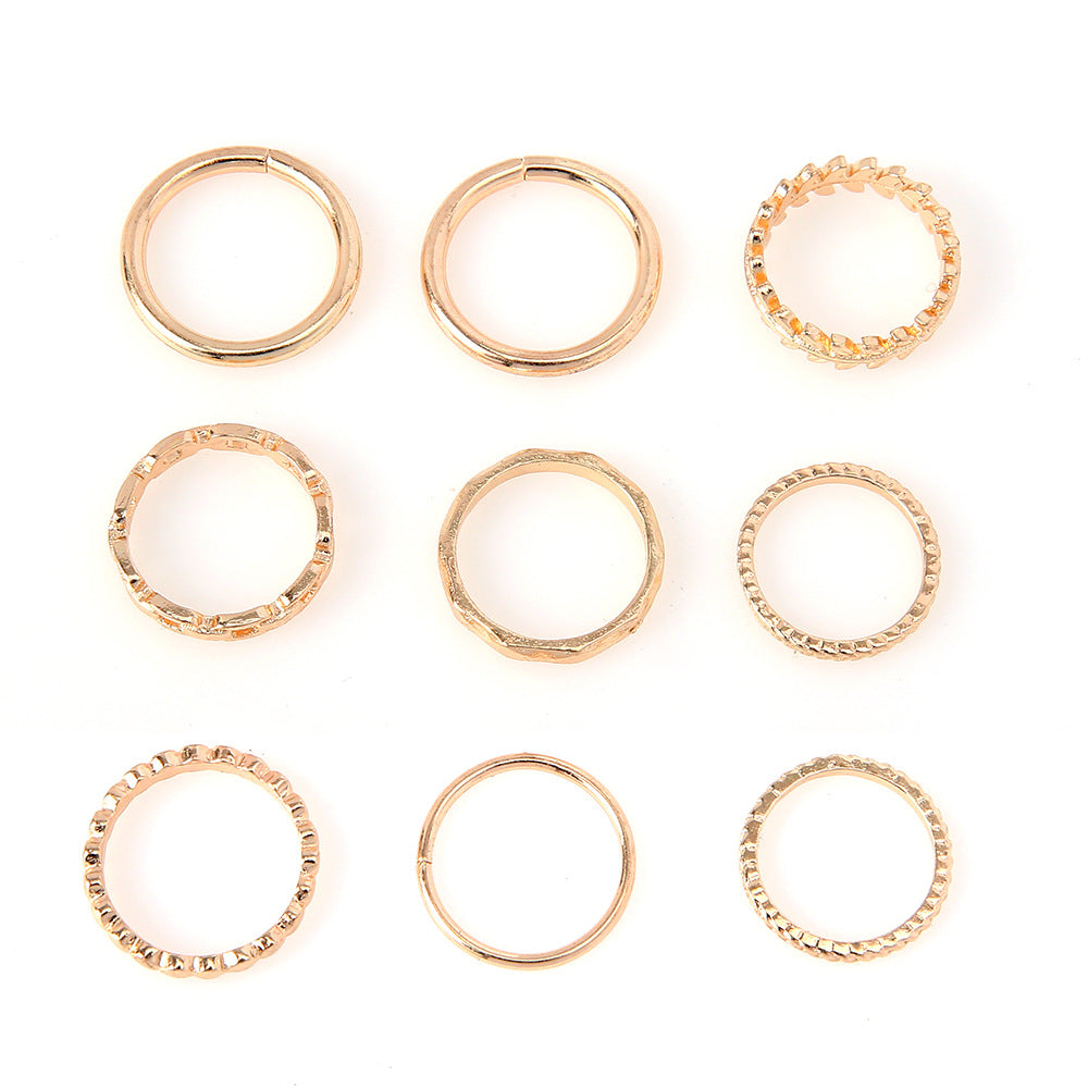 Alloy Plating Leaves Circle Glossy Indentation Rings