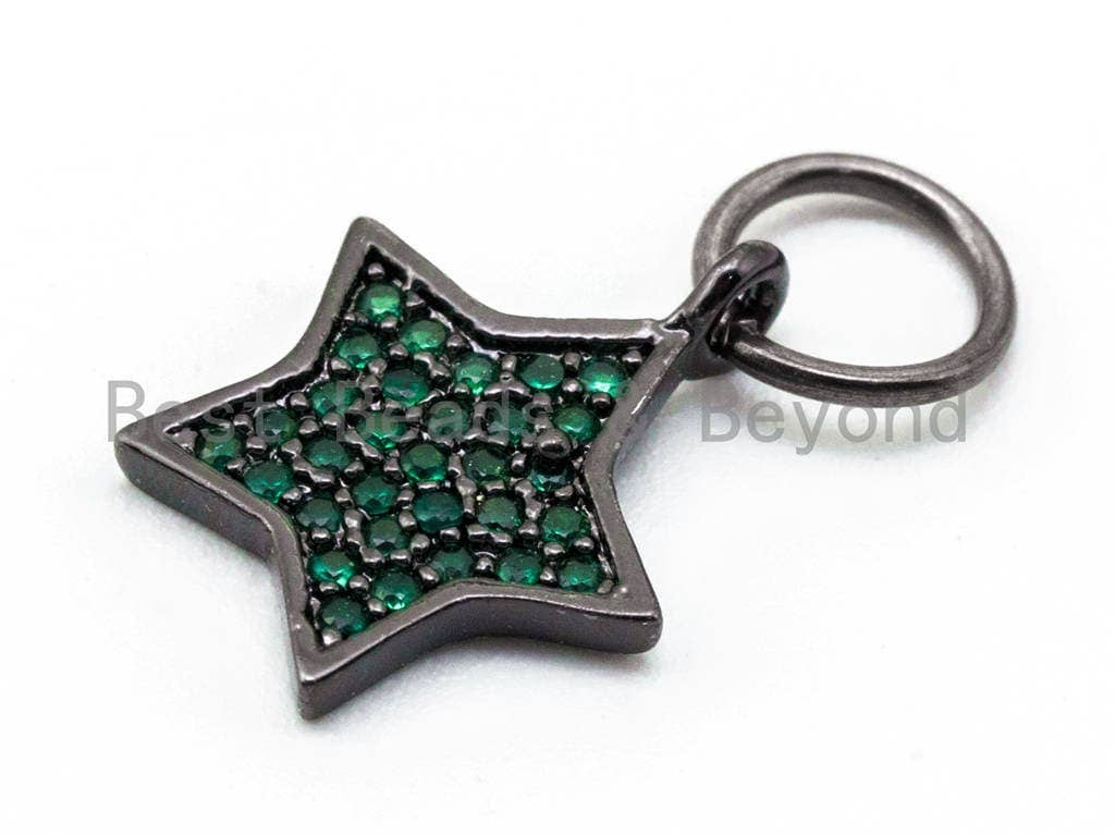 CZ Micro Pave 13x11mm Star Pendant/Charm, Cubic Zirconia Pendant/Charm, Green Black Red Blue Star Jewelry Findings, 1pc/2pcs, sku#F218/BY017
