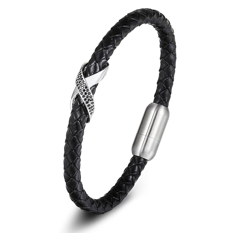 Women's & Men's Punk Couple Stainless Steel Leather String Bracelets