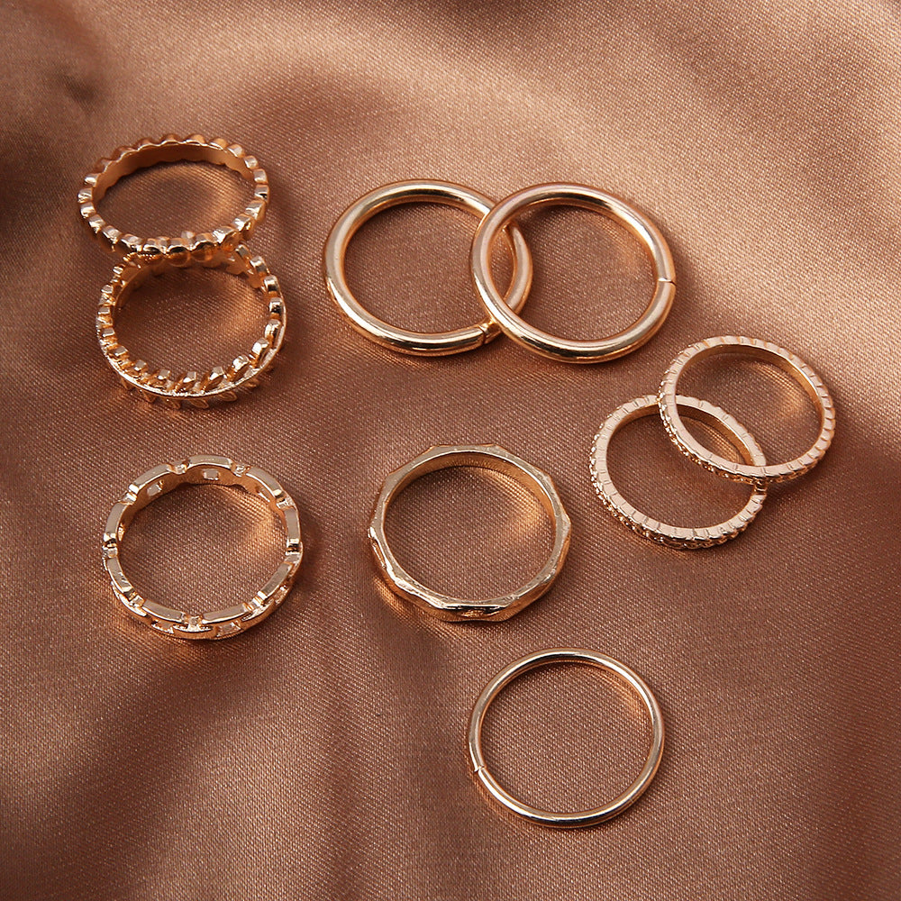 Alloy Plating Leaves Circle Glossy Indentation Rings