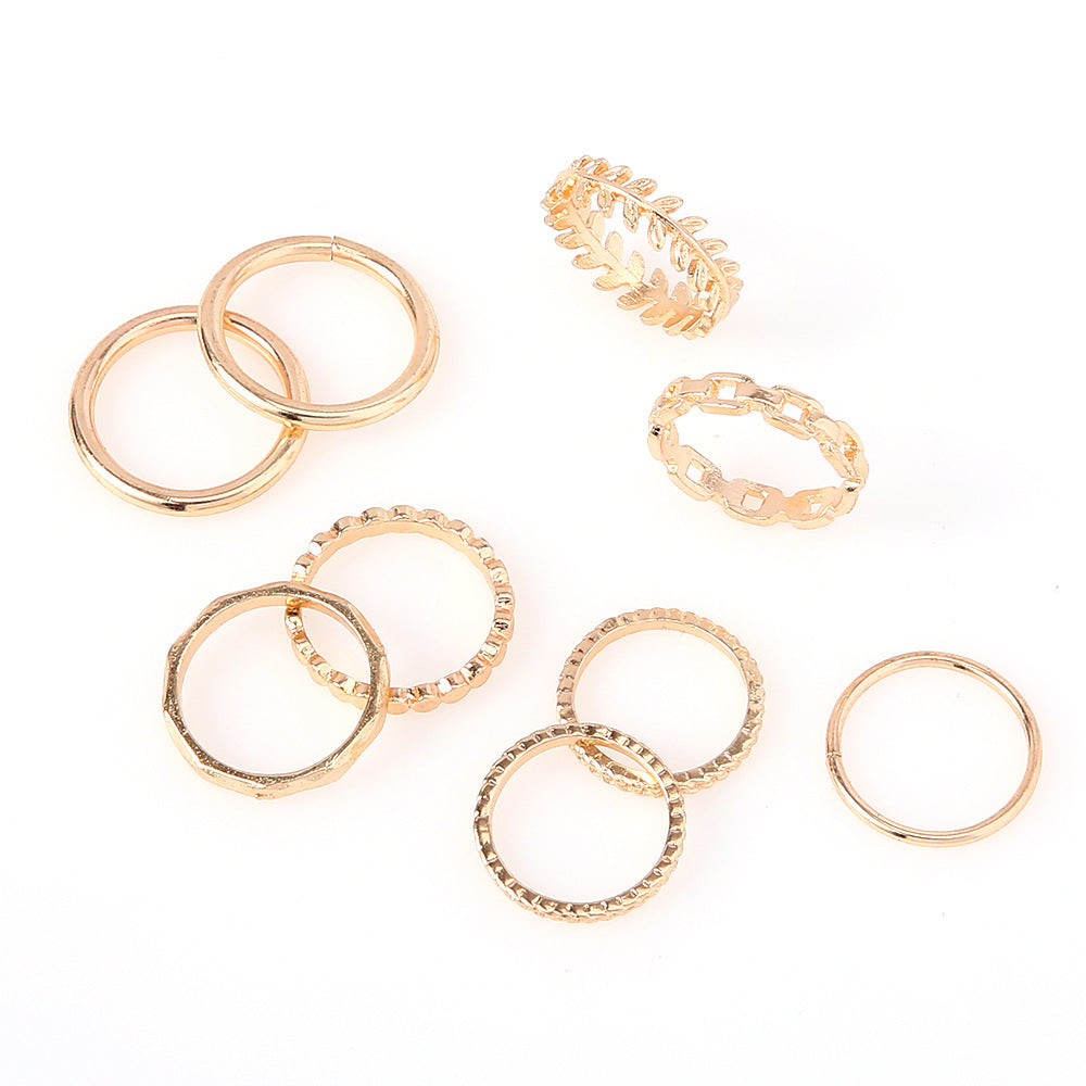 Alloy Plating Leaves Circle Glossy Indentation Rings