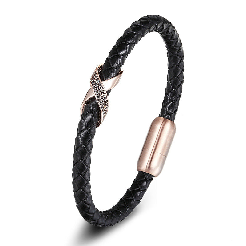 Women's & Men's Punk Couple Stainless Steel Leather String Bracelets