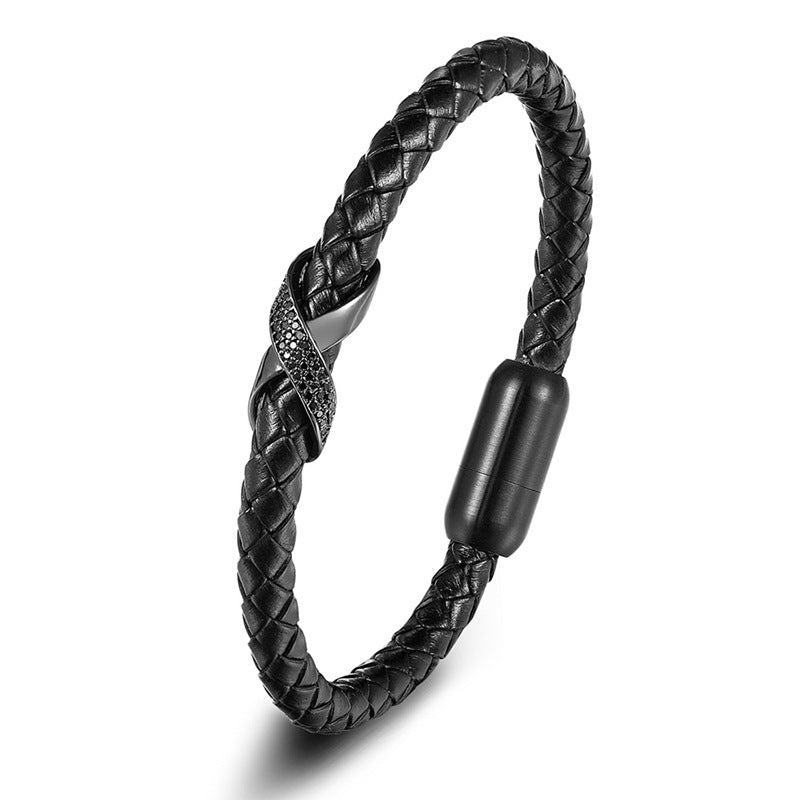 Women's & Men's Punk Couple Stainless Steel Leather String Bracelets