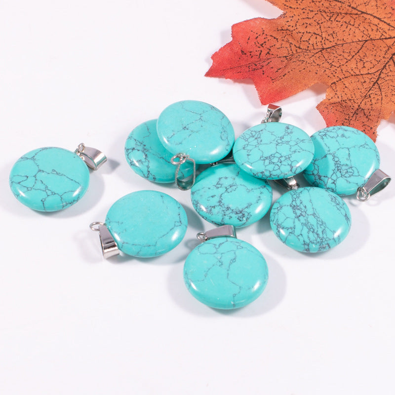 Slouchy Natural Stone Round Fashion Wafer Pendants