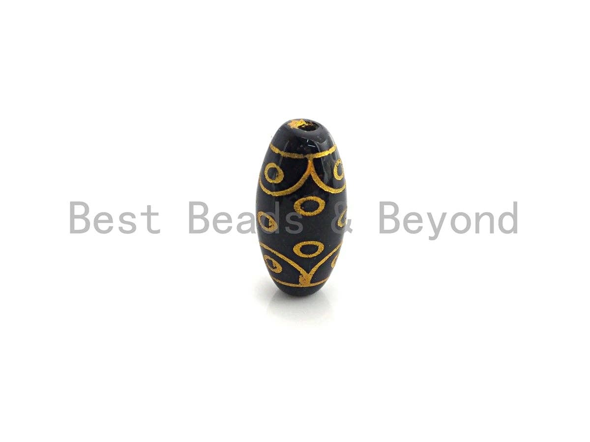 Natural Tibetan Agate Long Oval Shape Beads, Black Gold Dzi beads, Barrel Agate Beads, 10x20mm, sku#U591