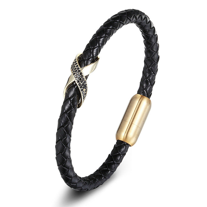 Women's & Men's Punk Couple Stainless Steel Leather String Bracelets