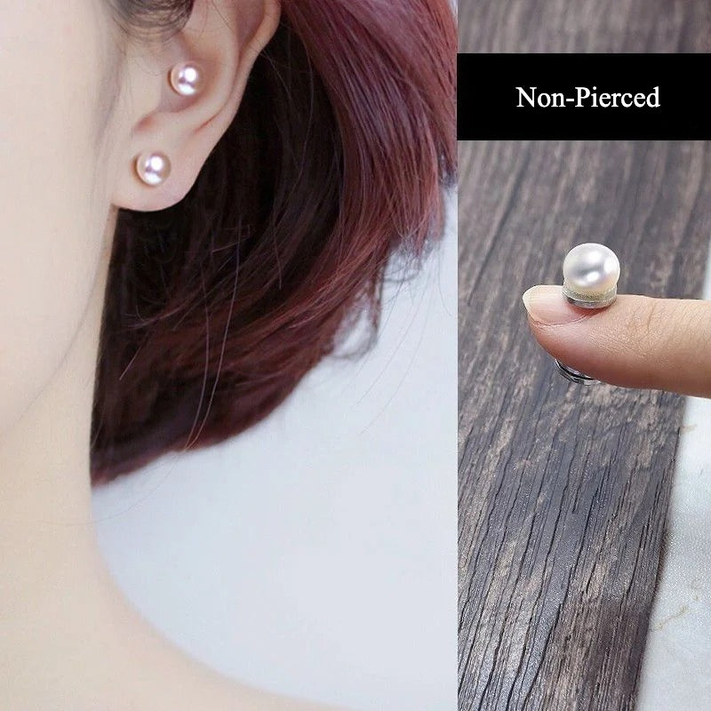 Magnetic Pearl Ear Cuffs for Non-Pierced Ears – Natural Freshwater Pearls in Geometric Design