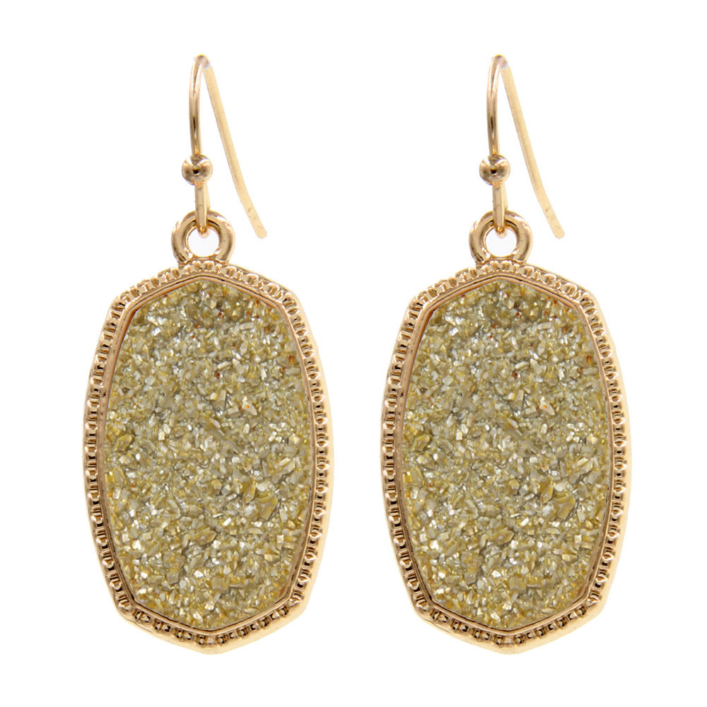 Gold Imitation Vug Gem Oval Clavicle Chain Jewelry Set