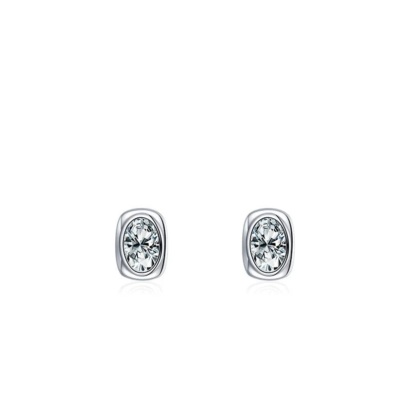 Geometric Square Sterling Silver Stud Earrings with Simulated Diamonds