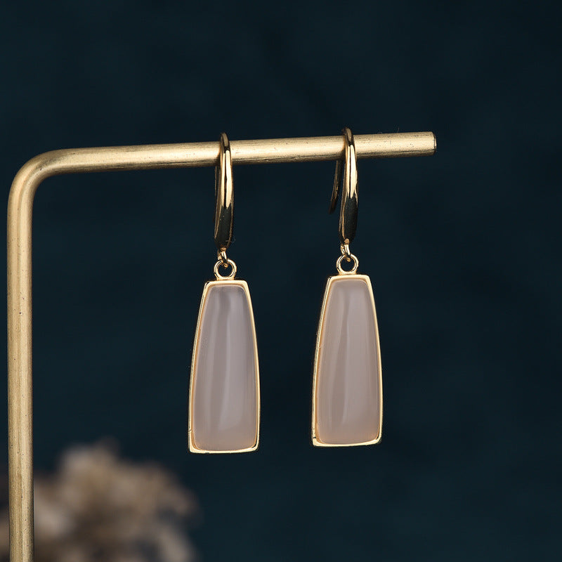 Gold White Jade Long Temperament Eardrops Fairy Earrings