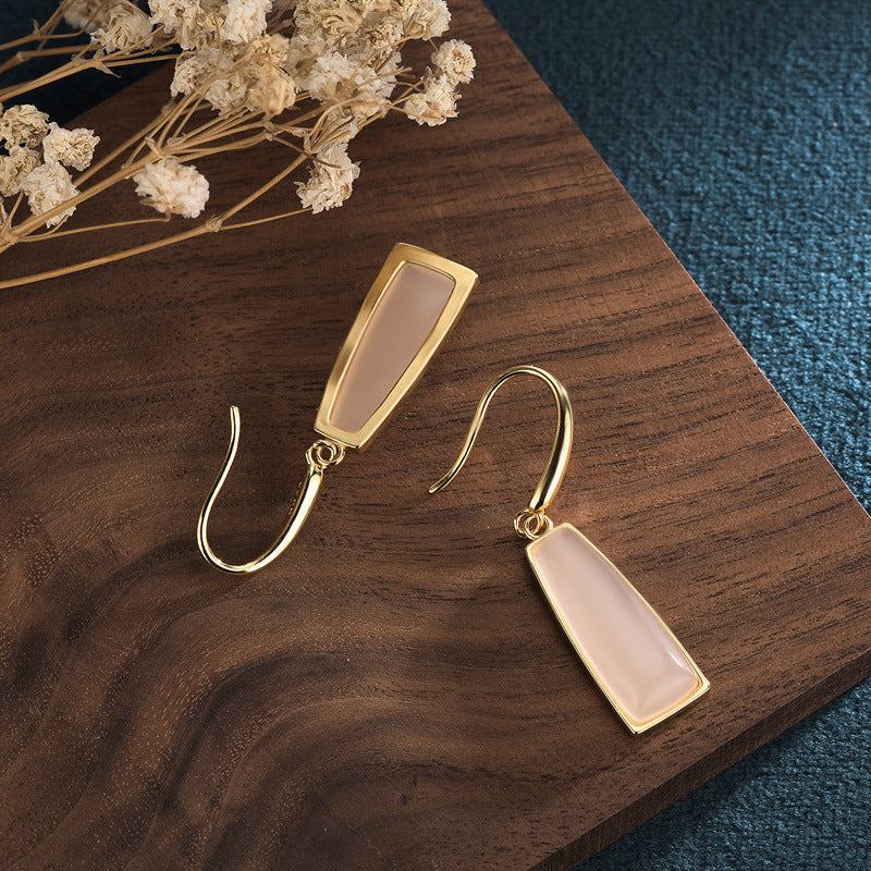 Gold White Jade Long Temperament Eardrops Fairy Earrings