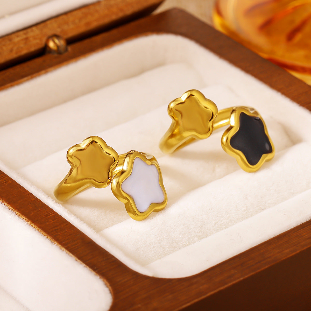 Ins Style 18K Gold Plated Stainless Steel Enamel Open Ring Multicolor Adjustable Bold Ring For Women