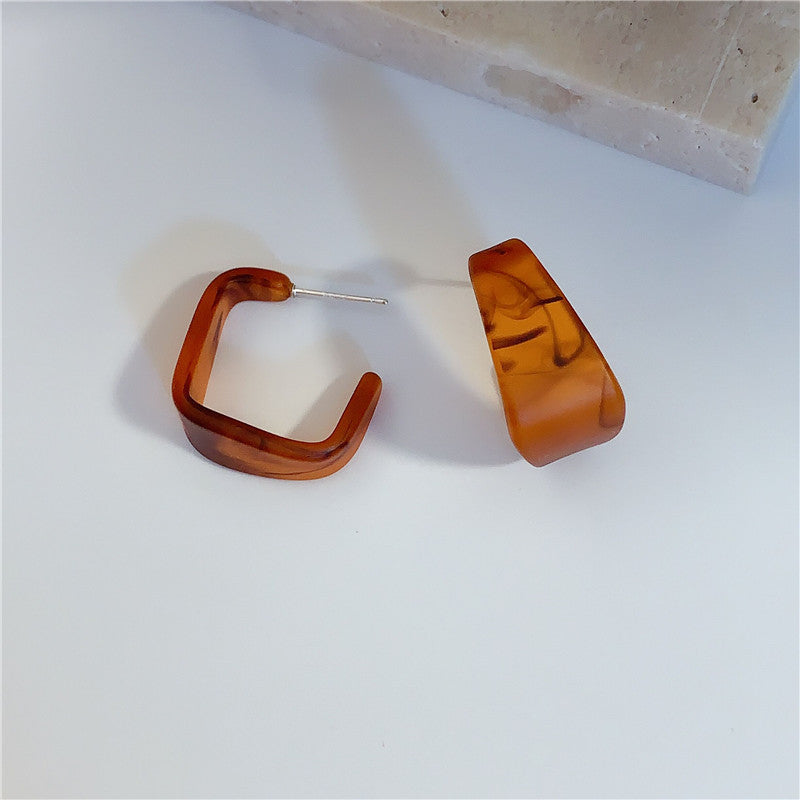 Women's Style Retro Aloofness Simple Amber Ear Temperament Wild Acrylic Sier Rings