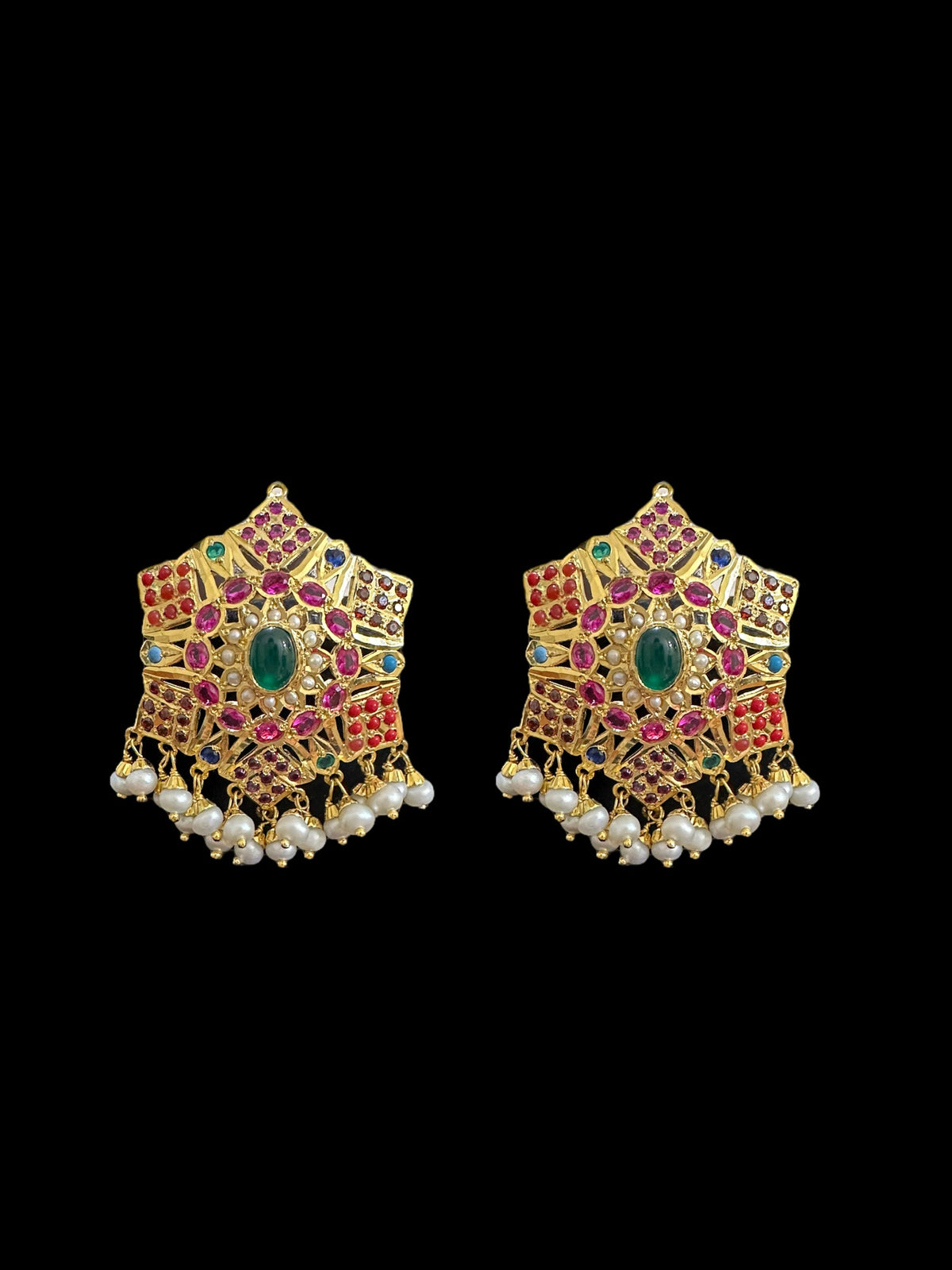 Gold plated silver choker set  in Navratan ( SHIPS IN 5 WEEKS )