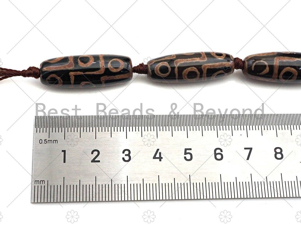 Natural Tibetan Agate Barrel Beads, Brown Black Dzi Drum Beads, Tibetan Dzi Beads, 10x30mm, Sku#U1044