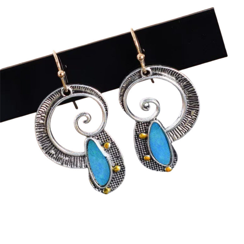 Creative Spiral-Inlaid Sapphire Earrings With Yellow Accents