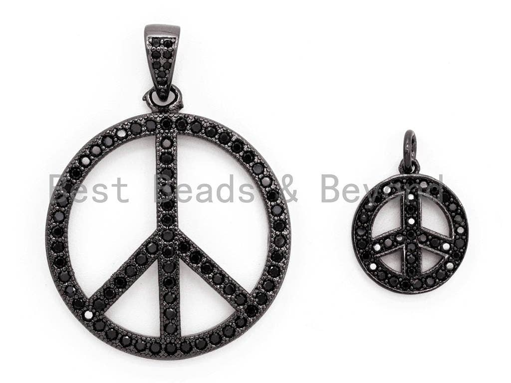 CZ Pave On  Micro Pave Peace Sign Round Pendant,SKU#F363