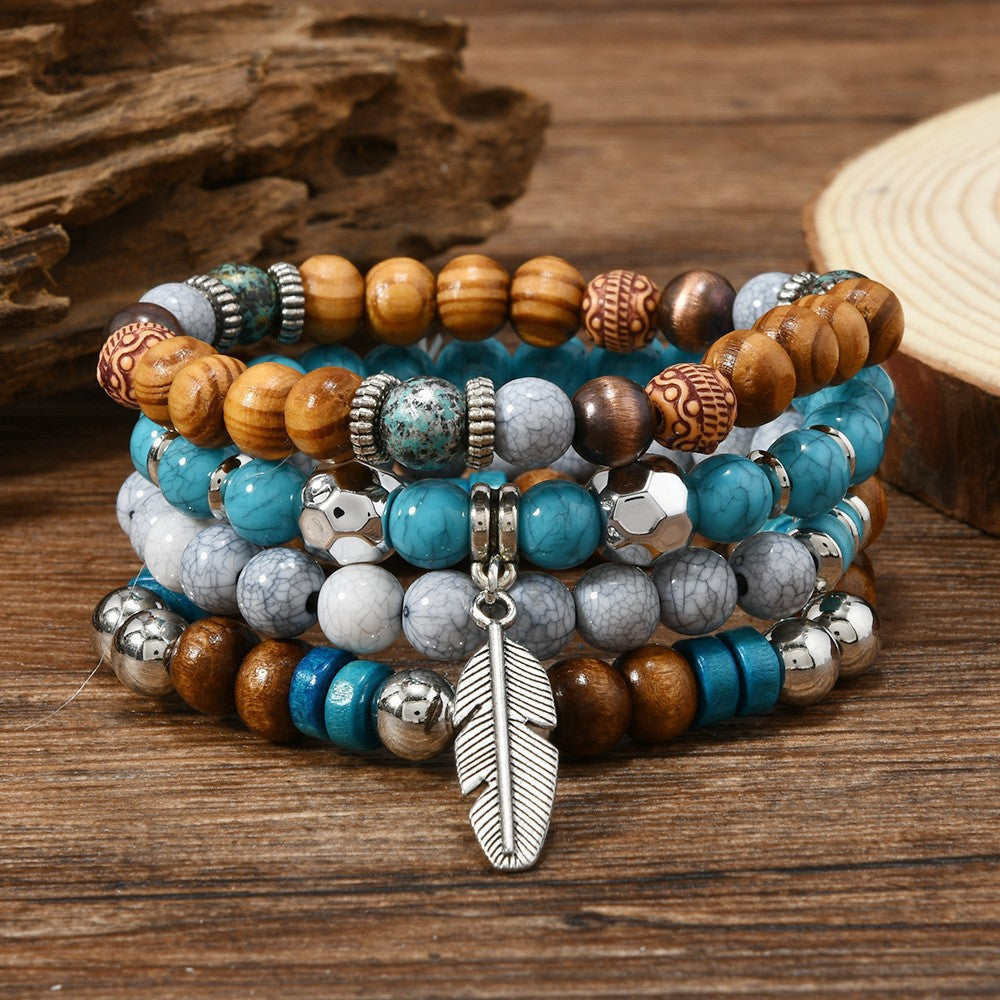 Fashionable Casual Turquoise Beaded Elastic Bracelet