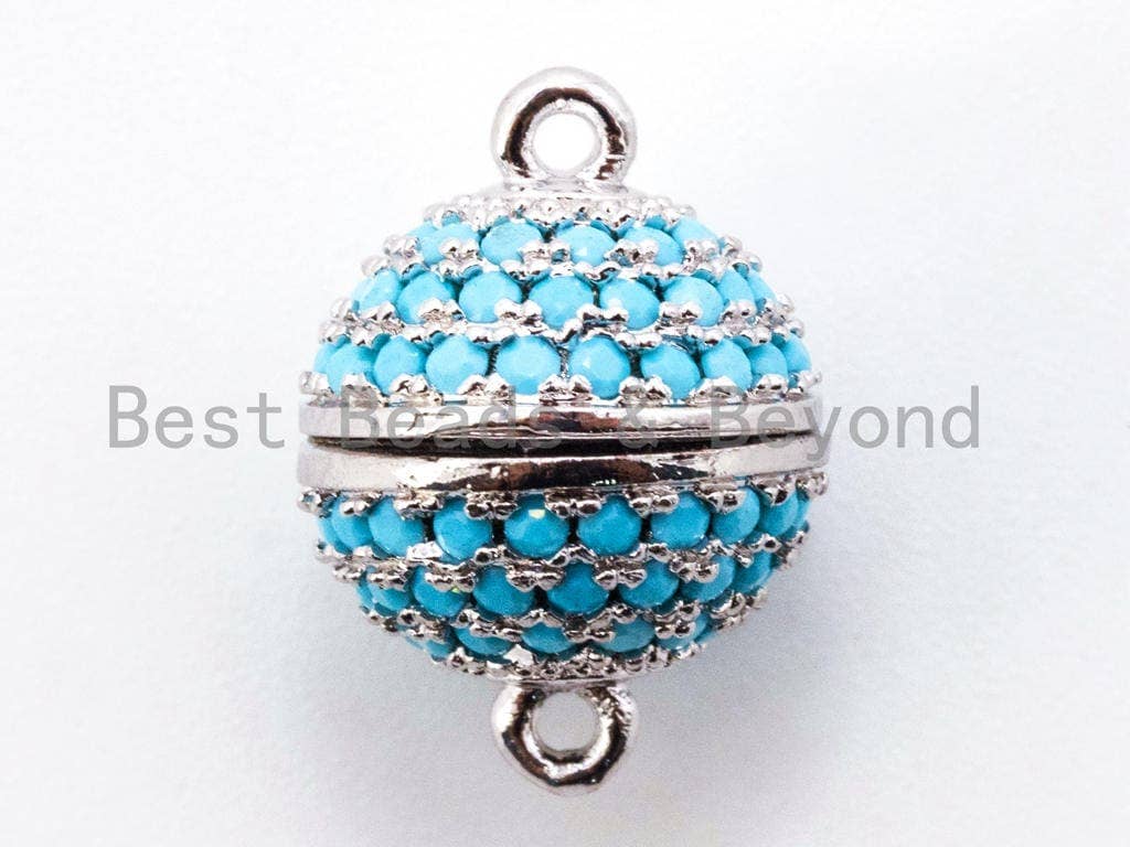 CZ Micro Pave Turquoise Color Strong Magnetic Clasp, Silver/Gold/Rose Gold/Black Rhodium Plated,10mm,12mm,14mm,16mm Pave Clasps SKU#K70