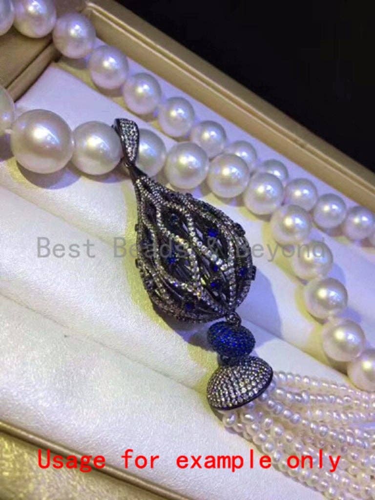 CZ Micro Pave Big Teardrop Pendant, Filigree style Tassel Connector, SKU#F57