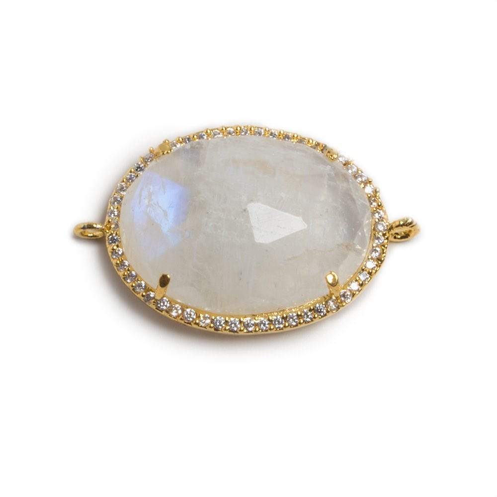 22x18mm Vermeil Bezeled White CZ & Rainbow Moonstone Oval Connector 1 pc